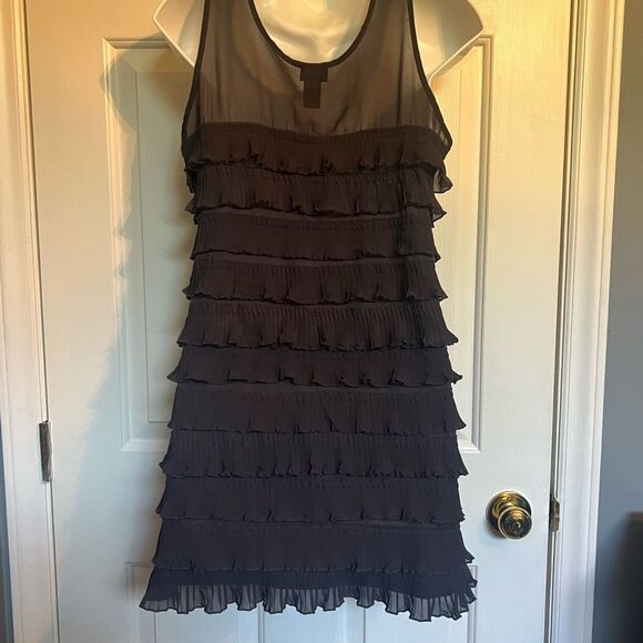 H&M Black Ruffled Mini Sundress Scoop Neck Sleeveless Sz Small - Picture 3 of 6